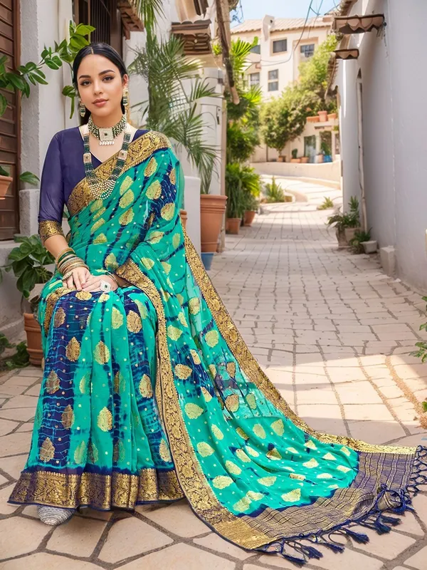Sea_Green_Woven_Tie_&_Dye_Nylon_Silk_Saree_For_Women