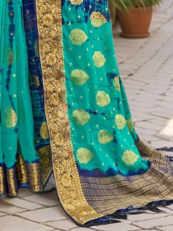Sea_Green_Woven_Tie_&_Dye_Nylon_Silk_Saree_For_Women