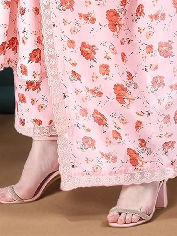 Light_Pink_Floral_Printed_Cotton_Blend_Anarkali_Kurta_With_Printed_Cotton_Blend_Trouser_And_Printed_Dupatta_For_Women
