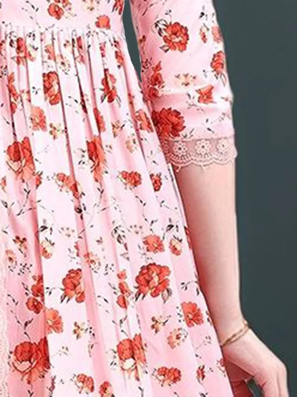 Light_Pink_Floral_Printed_Cotton_Blend_Anarkali_Kurta_With_Printed_Cotton_Blend_Trouser_And_Printed_Dupatta_For_Women