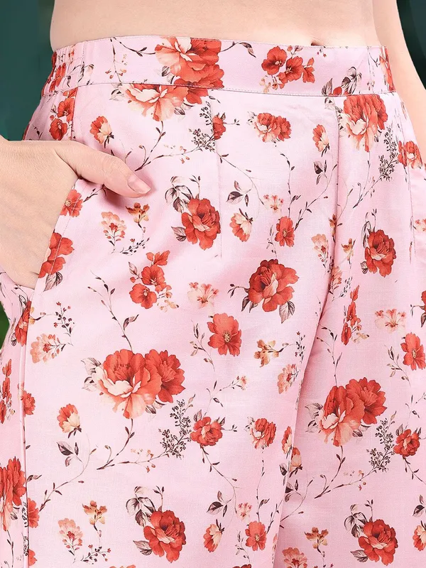 Light_Pink_Floral_Printed_Cotton_Blend_Anarkali_Kurta_With_Printed_Cotton_Blend_Trouser_And_Printed_Dupatta_For_Women