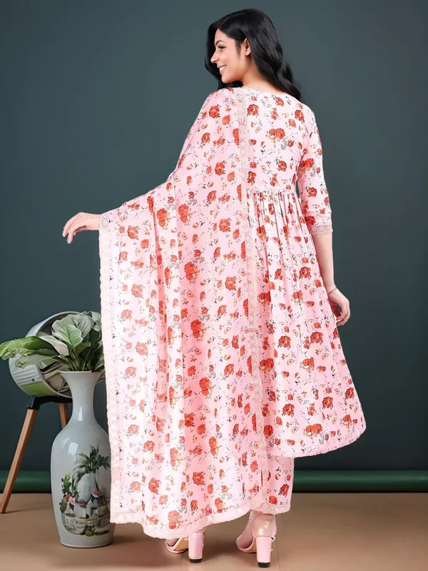 Light_Pink_Floral_Printed_Cotton_Blend_Anarkali_Kurta_With_Printed_Cotton_Blend_Trouser_And_Printed_Dupatta_For_Women