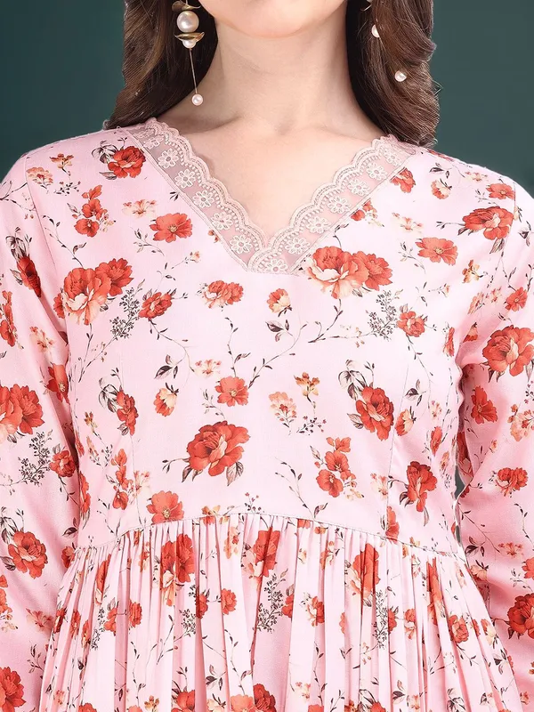 Light_Pink_Floral_Printed_Cotton_Blend_Anarkali_Kurta_With_Printed_Cotton_Blend_Trouser_And_Printed_Dupatta_For_Women