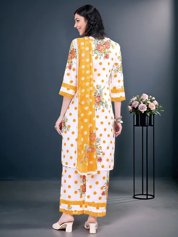 Women_White_&_Yellow_Floral_Polka_Print_Kurta_Set_with_Lace_Detail_&_Embroidery_Neckline