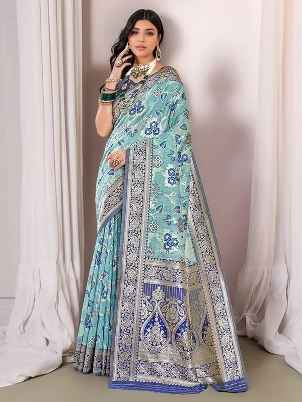 Blue_Woven_Chanderi_Linen_Blend_Saree_For_Women