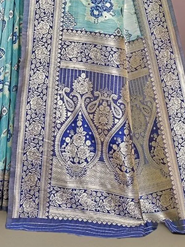 Blue_Woven_Chanderi_Linen_Blend_Saree_For_Women
