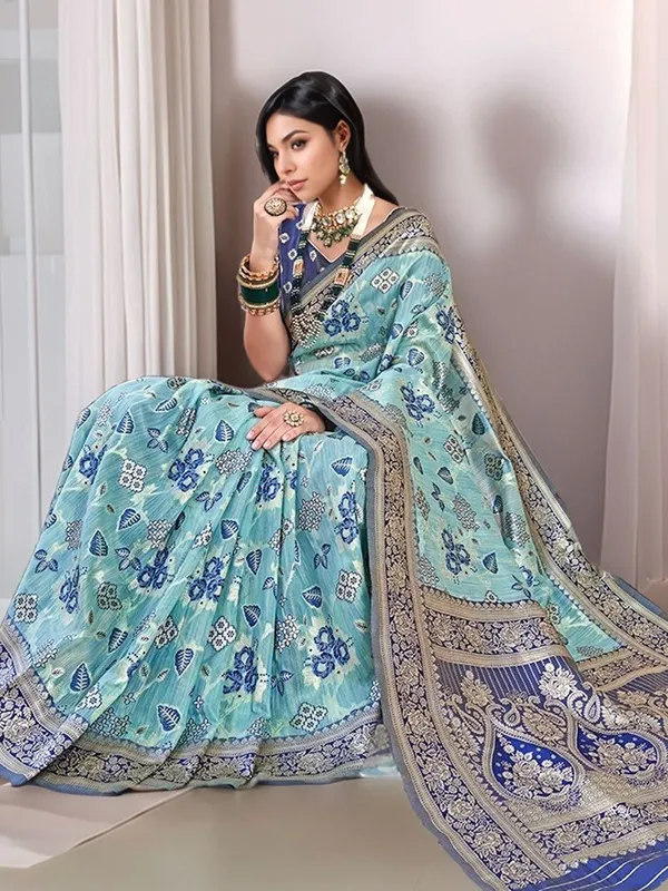 Blue_Woven_Chanderi_Linen_Blend_Saree_For_Women