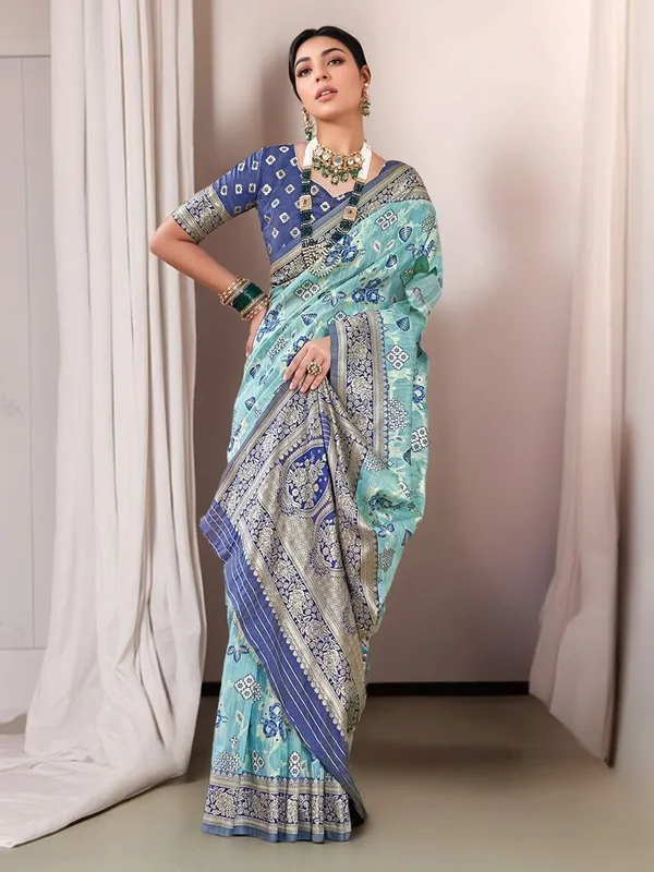 Blue_Woven_Chanderi_Linen_Blend_Saree_For_Women