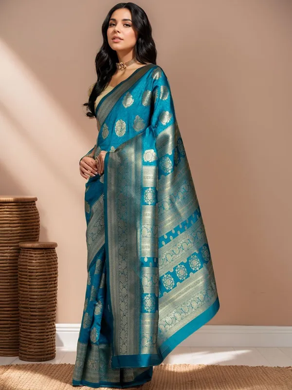 Blue_Woven_Kanjivaram_Art_Silk_Saree_For_Women