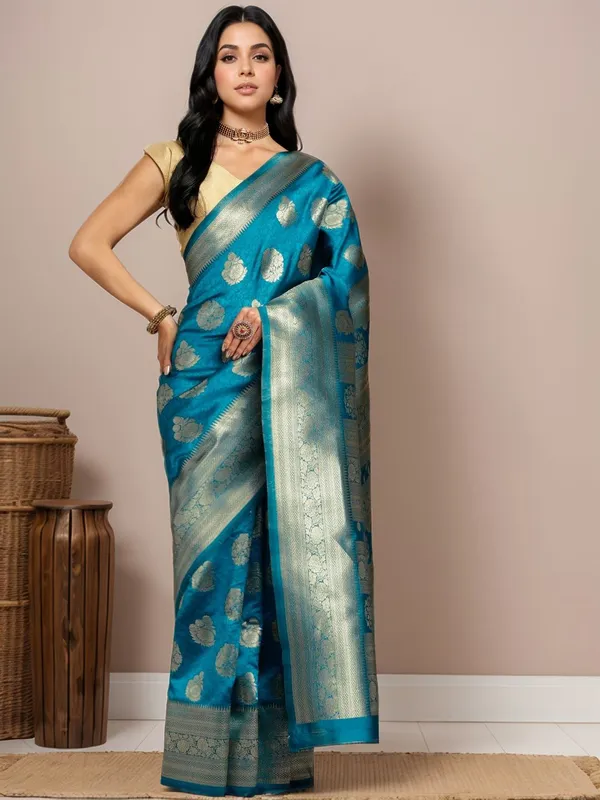 Blue_Woven_Kanjivaram_Art_Silk_Saree_For_Women