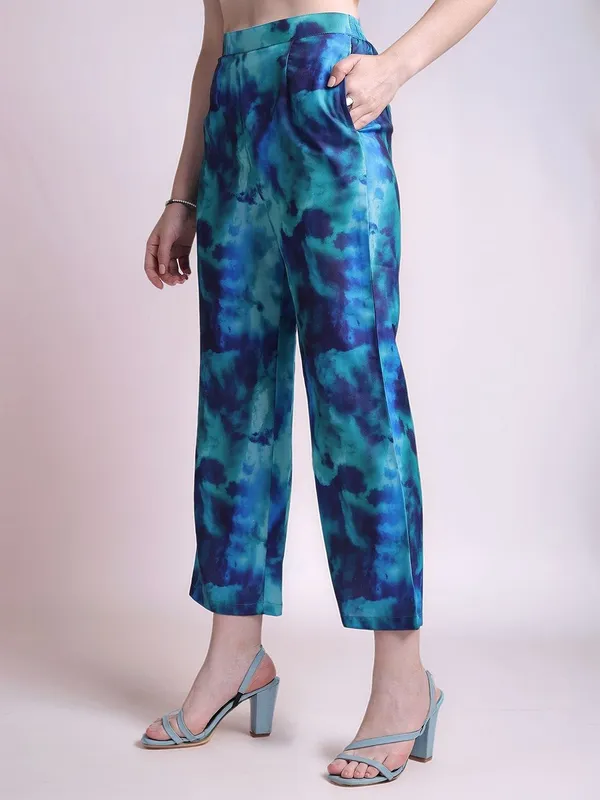 Turquoise_Blue_Tie_&_Dye_Printed_Cotton_Blend_Shirt_With_Printed_Cotton_Blend_Trouser_For_Women