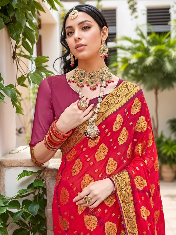 Olive_Green_Woven_Tie_&_Dye_Nylon_Silk_Saree_For_Women