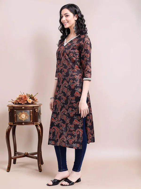 Women_Black_&_Rust_Paisley_Printed_Cotton_Blend_Straight_Kurta_with_Crosio_Lace_Detailing