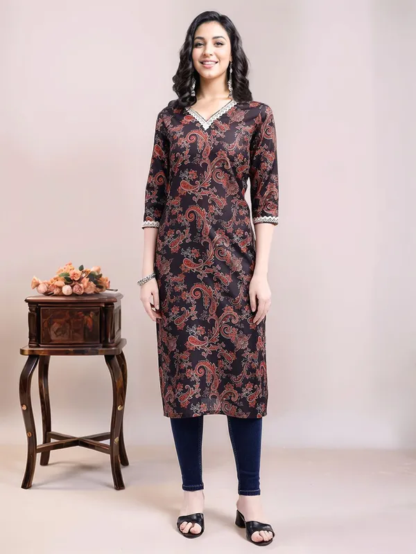 Women_Black_&_Rust_Paisley_Printed_Cotton_Blend_Straight_Kurta_with_Crosio_Lace_Detailing
