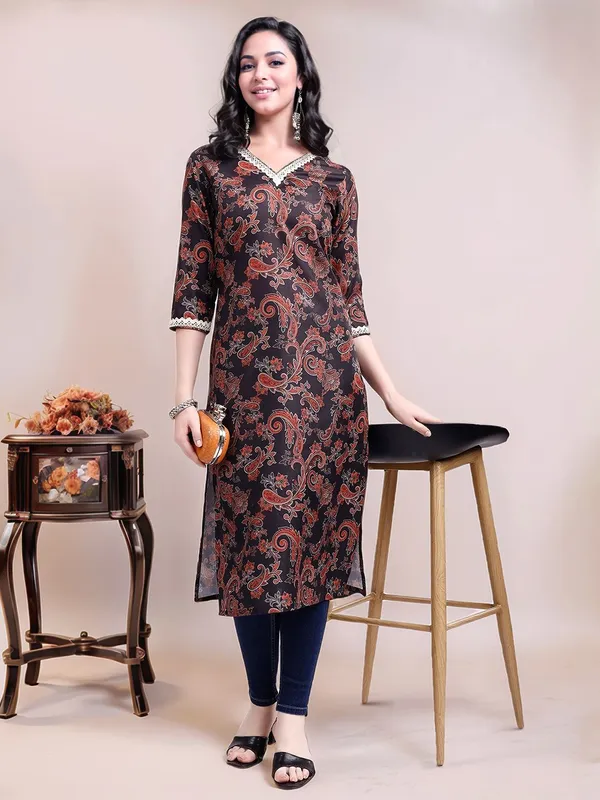 Women_Black_&_Rust_Paisley_Printed_Cotton_Blend_Straight_Kurta_with_Crosio_Lace_Detailing
