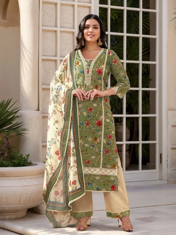 Women_Green_Cotton_Blend_Floral_Printed_V-Neck_Pakistani_Style_Kurta_Set_&_Digital_Printed_Dupatta