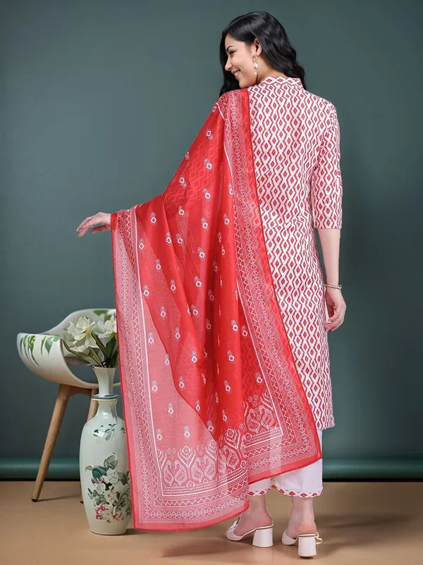 White_Geometrical_Printed_Pure_Cotton_Straight_Kurta_With_Solid_Cotton_Blend_Trouser_And_Printed_Dupatta_For_Women