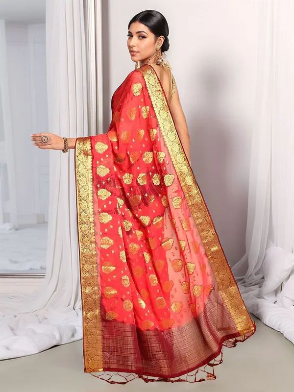 Red_Woven_Tie_&_Dye_Nylon_Silk_Saree_For_Women