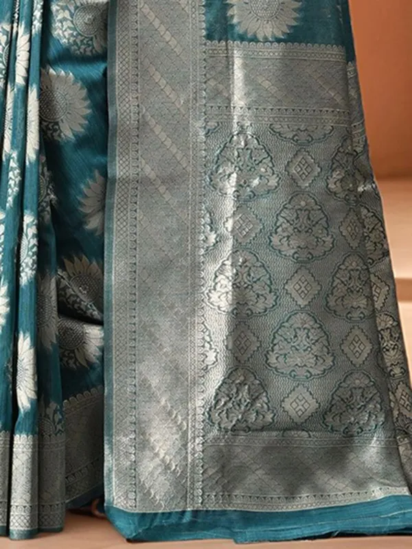 Blue_Woven_Banarasi_Linen_Blend_Saree_For_Women