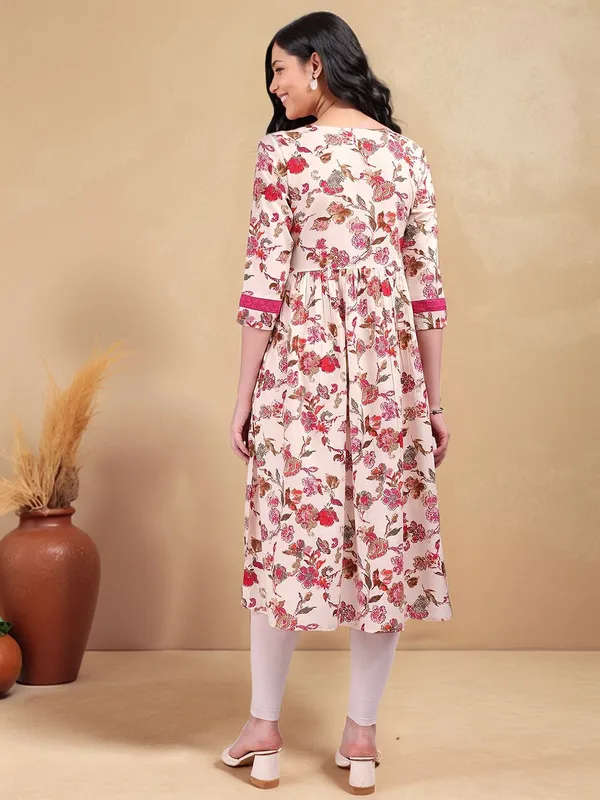 Cream_&_Pink_Floral_Printed_Pure_Cotton_Anarkali_Kurta_For_Women