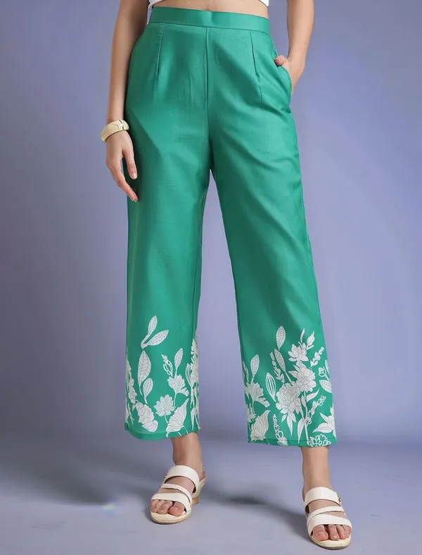 Green_Floral_Printed_Cotton_Blend_Shirt_With_Printed_Cotton_Blend_Trouser_For_Women