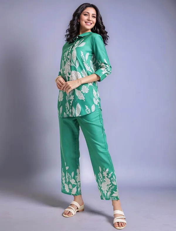 Green_Floral_Printed_Cotton_Blend_Shirt_With_Printed_Cotton_Blend_Trouser_For_Women