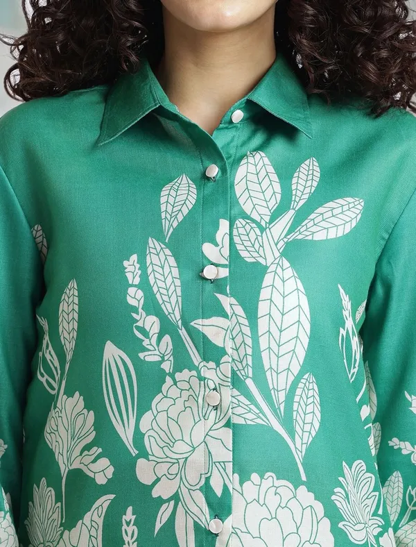 Green_Floral_Printed_Cotton_Blend_Shirt_With_Printed_Cotton_Blend_Trouser_For_Women
