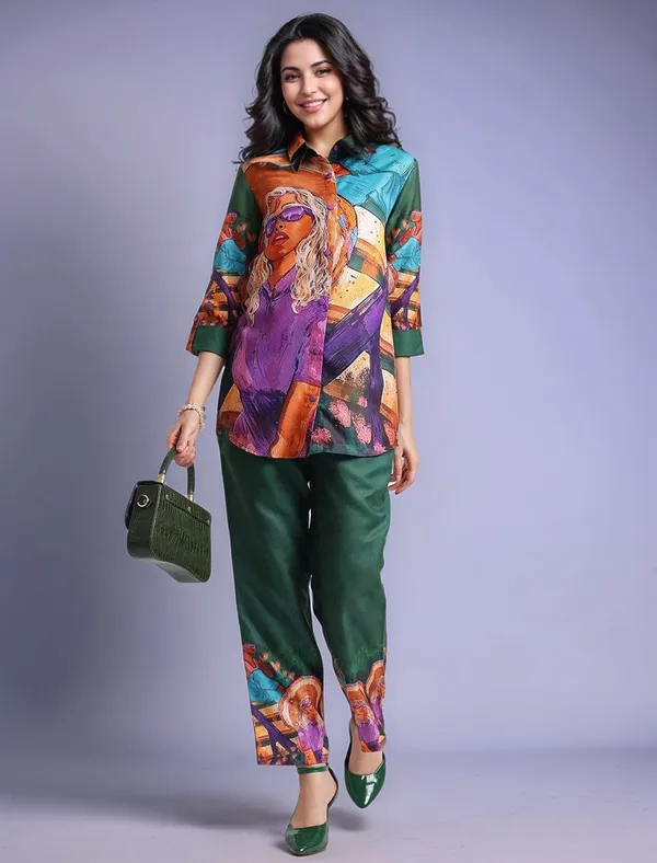 Green_Digital_Printed_Cotton_Blend_Shirt_With_Printed_Cotton_Blend_Trouser_For_Women
