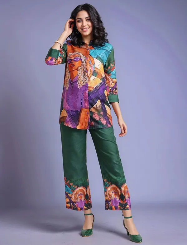 Green_Digital_Printed_Cotton_Blend_Shirt_With_Printed_Cotton_Blend_Trouser_For_Women