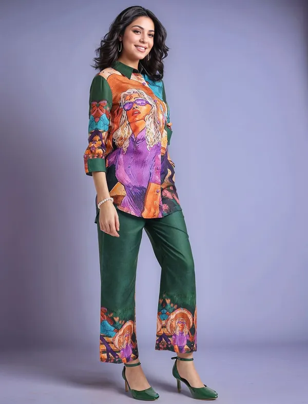 Green_Digital_Printed_Cotton_Blend_Shirt_With_Printed_Cotton_Blend_Trouser_For_Women