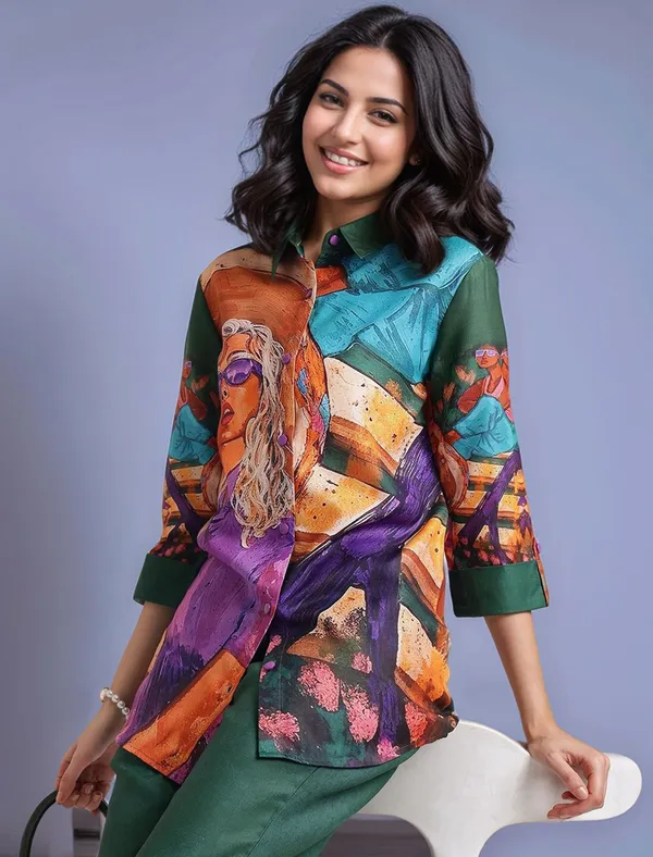 Green_Digital_Printed_Cotton_Blend_Shirt_With_Printed_Cotton_Blend_Trouser_For_Women