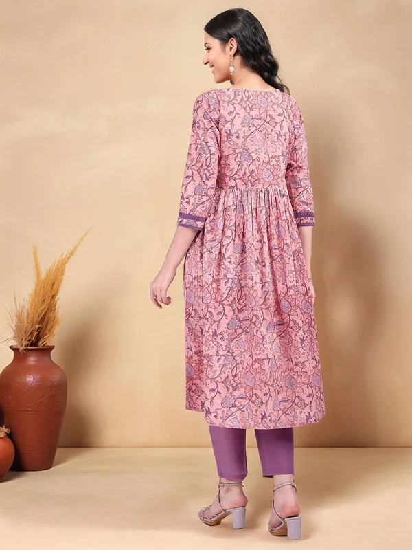 Peach_Floral_Printed_Pure_Cotton_Anarkali_Kurta_For_Women