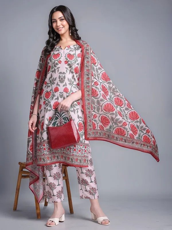 Off_White_Floral_Printed_Cotton_Blend_Straight_Kurta_With_Printed_Cotton_Blend_Trouser_And_Printed_Dupatta_For_Women