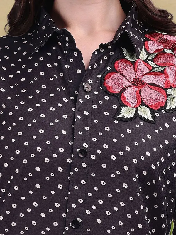 Black_Polka_Dot_Printed_Cotton_Blend_Shirt_With_Printed_Cotton_Blend_Trouser_For_Women