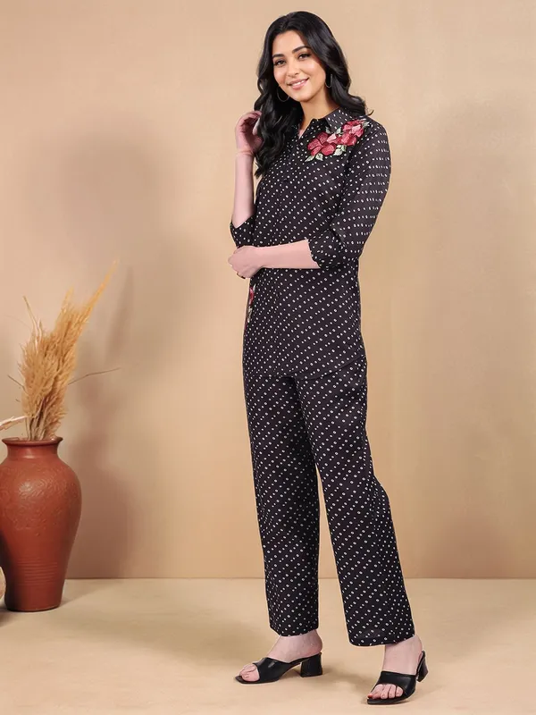 Black_Polka_Dot_Printed_Cotton_Blend_Shirt_With_Printed_Cotton_Blend_Trouser_For_Women