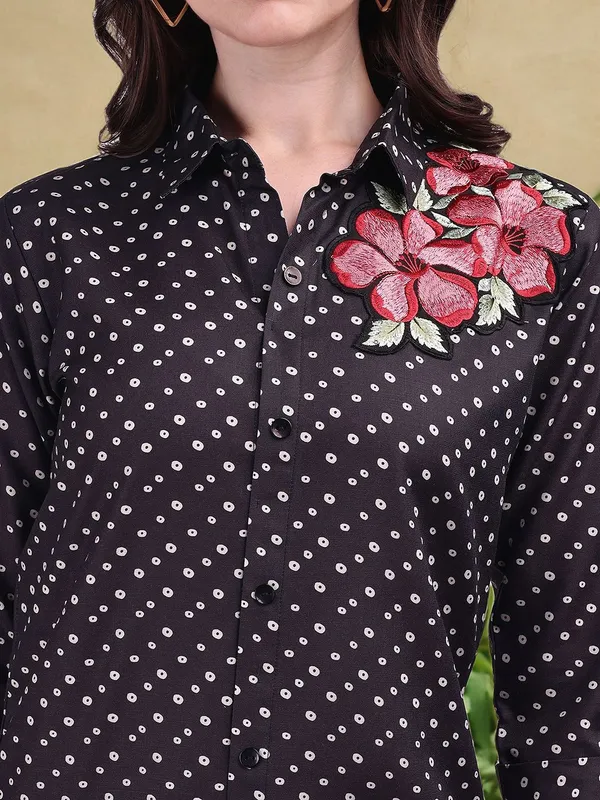 Black_Polka_Dot_Printed_Cotton_Blend_Shirt_With_Printed_Cotton_Blend_Trouser_For_Women