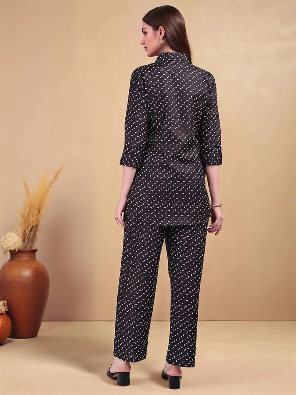 Black_Polka_Dot_Printed_Cotton_Blend_Shirt_With_Printed_Cotton_Blend_Trouser_For_Women