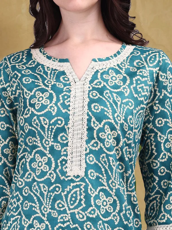 Green_Bandhani_Printed_Cotton_Blend_Straight_Kurta_For_Women