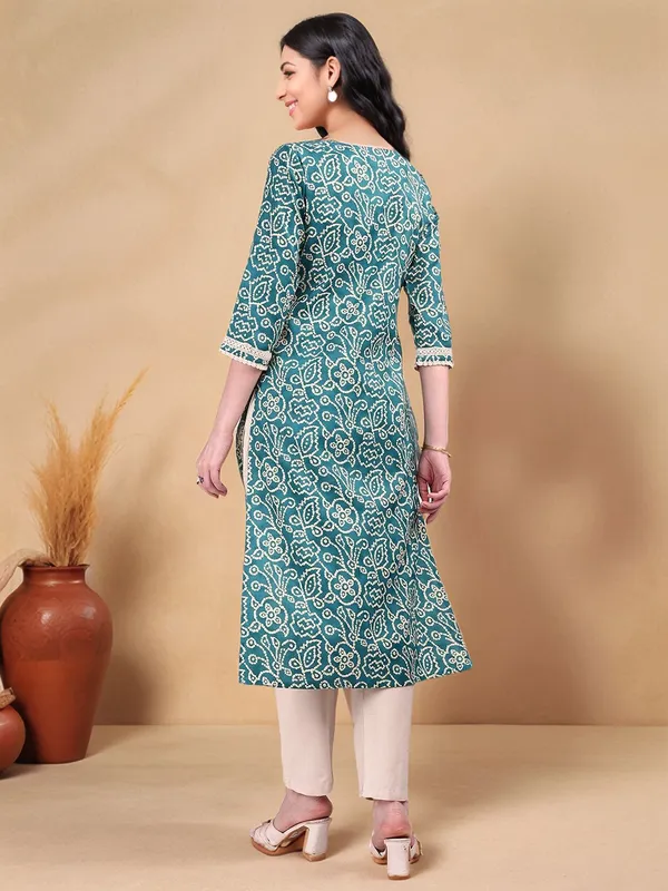 Green_Bandhani_Printed_Cotton_Blend_Straight_Kurta_For_Women