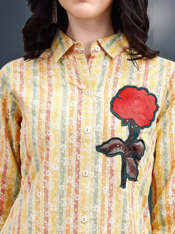 Women_Yellow_&_Multi_Handloom_Screen_Printed_Co-ords_Set_with_Floral_Embroidery_Patch_Works