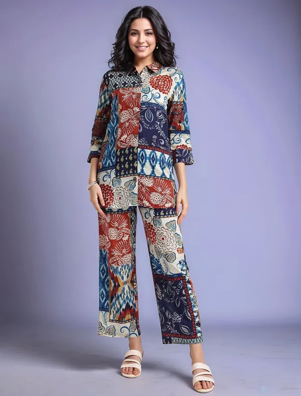 Multicolour_Digital_Printed_Cotton_Blend_Shirt_With_Printed_Cotton_Blend_Trouser_For_Women