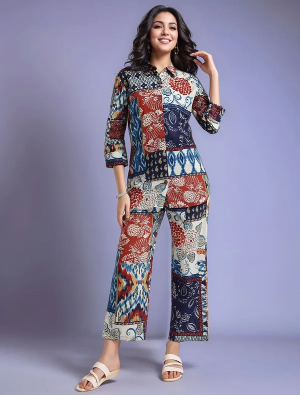 Multicolour_Digital_Printed_Cotton_Blend_Shirt_With_Printed_Cotton_Blend_Trouser_For_Women