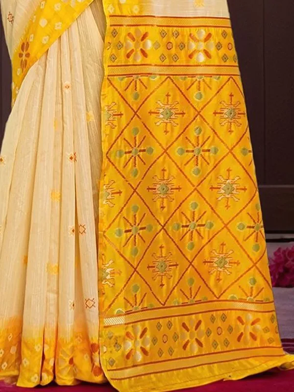 Yellow_Woven_Chanderi_Linen_Blend_Saree_For_Women