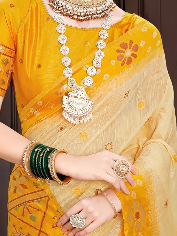Yellow_Woven_Chanderi_Linen_Blend_Saree_For_Women