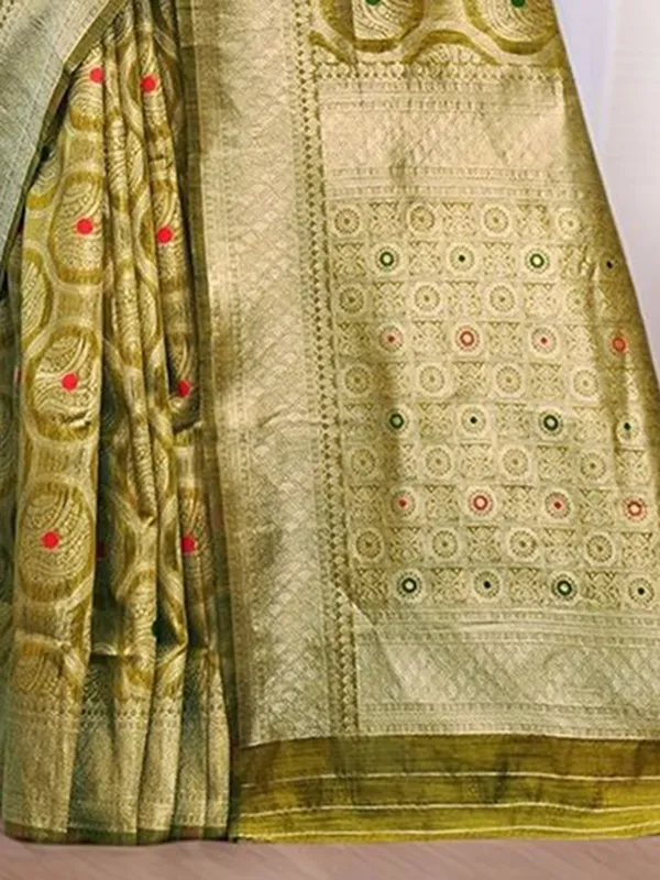 Lime_Green_Woven_Banarasi_Linen_Blend_Saree_For_Women