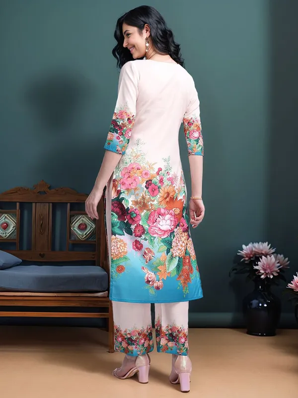 Beige_Floral_Printed_Cotton_Blend_Straight_Kurta_With_Printed_Cotton_Blend_Trouser_For_Women