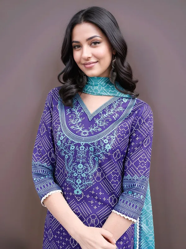 Women_Bandhani_Printed_Purple_Cotton_blend_Straight_Kurta_Set_with_Crosio_Lace_&_Ombre_Dupatta