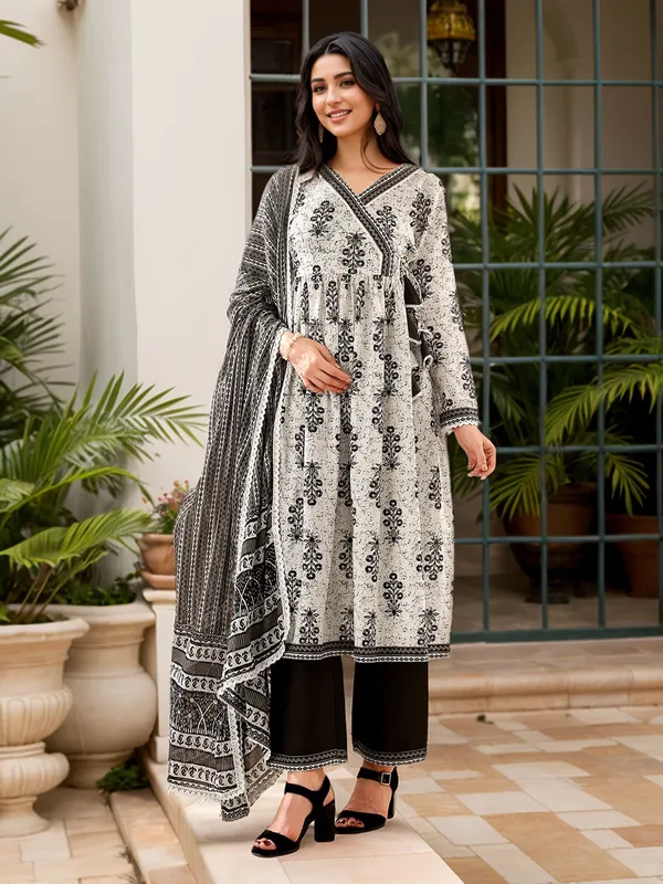 Women_White_and_Black_Cotton_Blend_Hand_block_printed_Angarakha_Kurta_Set_&_Printed_Dupatta