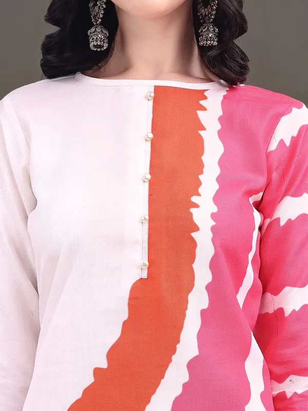 Magenta_Leheriya_Printed_Cotton_Blend_A-Line_Kurta_With_Polka_Dot_Printed_Cotton_Blend_Trouser_For_Women