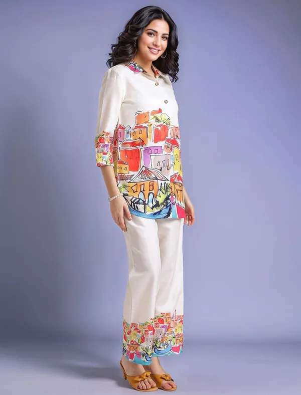 Cream_Abstract_Printed_Cotton_Blend_Shirt_With_Printed_Cotton_Blend_Trouser_For_Women